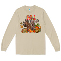 Mushroom Fall Vibes Squirrel Long Sleeve Tee - CowhideDigitalArt