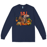 Navy Fall Vibes Squirrel Long Sleeve Tee - CowhideDigitalArt