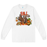 White Fall Vibes Squirrel Long Sleeve Tee - CowhideDigitalArt
