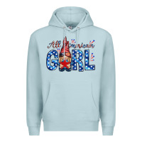 Blue Mist all american girl with gnome Premium Hoodie - NancyCooperArtShop