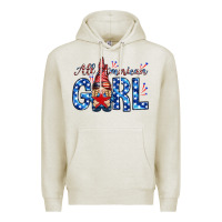 Oatmeal Heather all american girl with gnome Premium Hoodie - NancyCooperArtShop