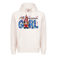 Pale Pink all american girl with gnome Premium Hoodie - NancyCooperArtShop