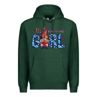 Sports Green all american girl with gnome Premium Hoodie - NancyCooperArtShop
