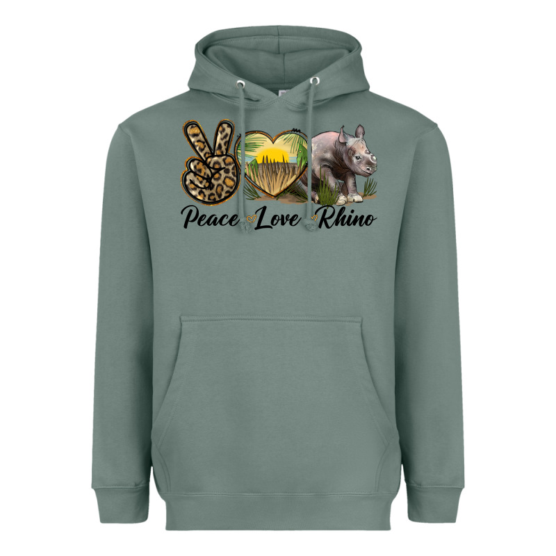 Peace Love Rhino Heavyweight Hoodie by LillyAllenDesigns | Teevron
