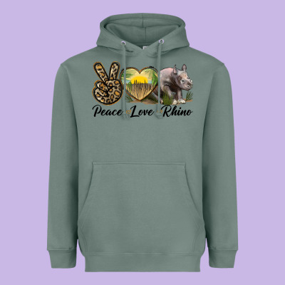 Peace Love Rhino Heavyweight Hoodie Designed By Lillyallendesigns