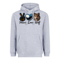 Heather Grey peace love wolf head Heavyweight Hoodie - LillyAllenDesigns