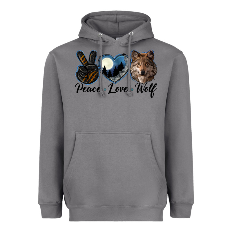Peace Love Wolf Head Heavyweight Hoodie by LillyAllenDesigns | Teevron