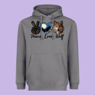 Peace Love Wolf Head Heavyweight Hoodie Designed By Lillyallendesigns