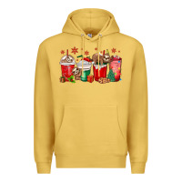 Antique Gold christmas sloth coffee cups Premium Hoodie - MaliasSmallBusiness