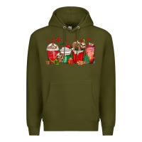 Army Green christmas sloth coffee cups Premium Hoodie - MaliasSmallBusiness