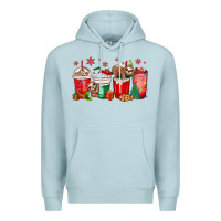 Blue Mist christmas sloth coffee cups Premium Hoodie - MaliasSmallBusiness