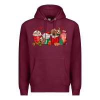 Burgundy christmas sloth coffee cups Premium Hoodie - MaliasSmallBusiness
