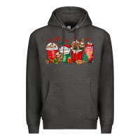Charcoal Heather christmas sloth coffee cups Premium Hoodie - MaliasSmallBusiness