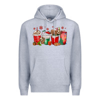 Heather Grey christmas sloth coffee cups Premium Hoodie - MaliasSmallBusiness