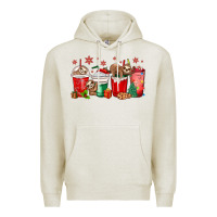 Oatmeal Heather christmas sloth coffee cups Premium Hoodie - MaliasSmallBusiness