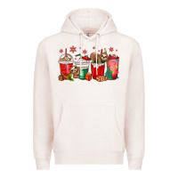 Pale Pink christmas sloth coffee cups Premium Hoodie - MaliasSmallBusiness