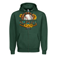 Sports Green western baseball with sunflower Zipper Hoodie - BundleAndBundleShop