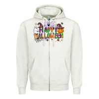 Oatmeal Heather happy halloween Zipper Hoodie - AdoDesignShop