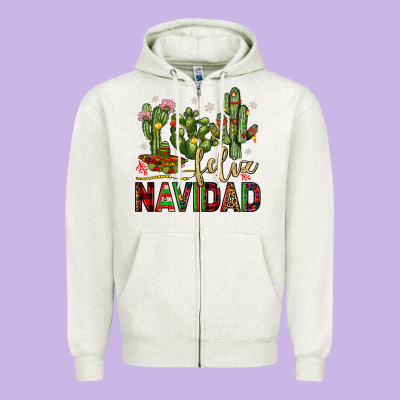 Cactus Feliz Navidad Zipper Hoodie Designed By Jahusdesignshop