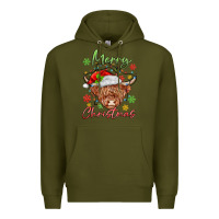 Army Green merry christmas cow Premium Hoodie - MaliasSmallBusiness