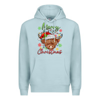 Blue Mist merry christmas cow Premium Hoodie - MaliasSmallBusiness