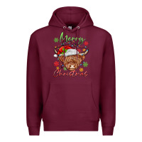 Burgundy merry christmas cow Premium Hoodie - MaliasSmallBusiness