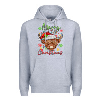 Heather Grey merry christmas cow Premium Hoodie - MaliasSmallBusiness