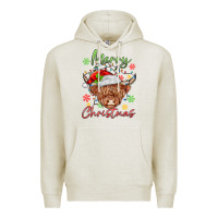 Oatmeal Heather merry christmas cow Premium Hoodie - MaliasSmallBusiness