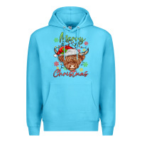 Ocean Blue merry christmas cow Premium Hoodie - MaliasSmallBusiness