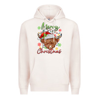 Pale Pink merry christmas cow Premium Hoodie - MaliasSmallBusiness