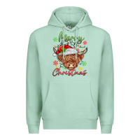 Seafoam merry christmas cow Premium Hoodie - MaliasSmallBusiness