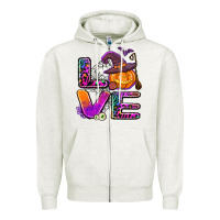 Oatmeal Heather halloween love Zipper Hoodie - AdoDesignShop
