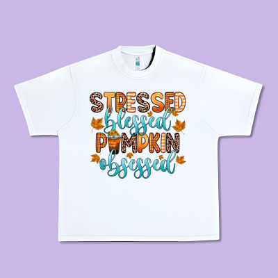 Stressed Blessed Pumpkin Obsessed Urban Heavy Tee Designed By Zillion Design Studio
