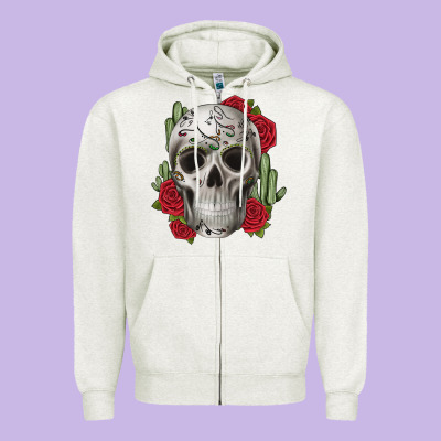 Skull Cactus Zipper Hoodie Designed By Jahusdesignshop