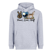 Heather Grey Peace Love Wolf Heavyweight Hoodie - LillyAllenDesigns