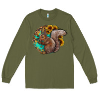 Army Green western squirrel with sunflowers Long Sleeve Tee - CowhideDigitalArt