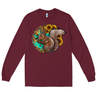 Burgundy western squirrel with sunflowers Long Sleeve Tee - CowhideDigitalArt