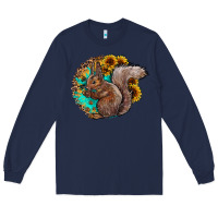 Navy western squirrel with sunflowers Long Sleeve Tee - CowhideDigitalArt