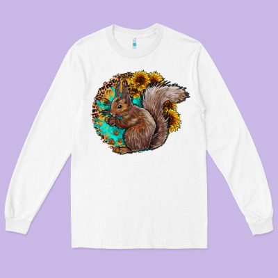 Western Squirrel With Sunflowers Long Sleeve Tee Designed By Cowhidedigitalart