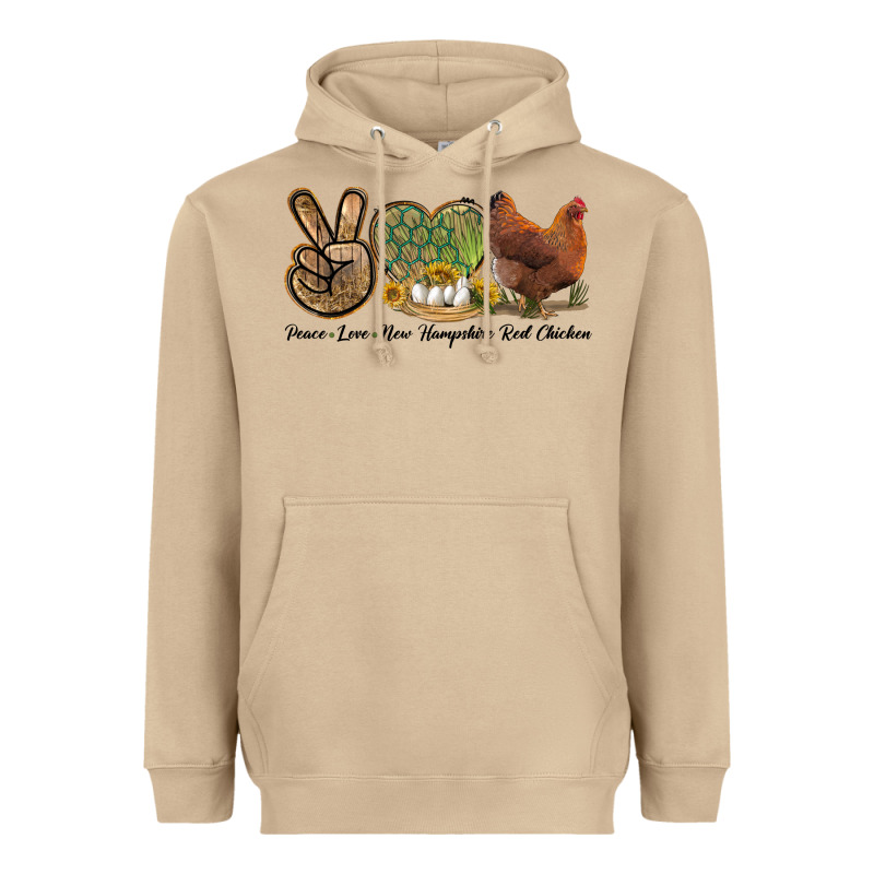 Peace Love New Hampshire Red Chicken Heavyweight Hoodie by LillyAllenDesigns | Teevron