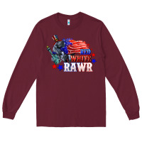 Burgundy Red white rawr 4th of july Long Sleeve Tee - CowGirlArtShop