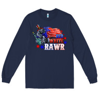 Navy Red white rawr 4th of july Long Sleeve Tee - CowGirlArtShop
