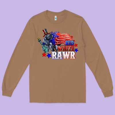 Red White Rawr 4th Of July Long Sleeve Tee Designed By Cowgirlartshop