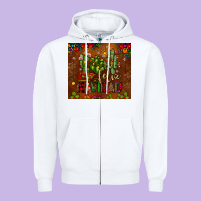 Feliz Navidad Cactus Zipper Hoodie Designed By Jahusdesignshop