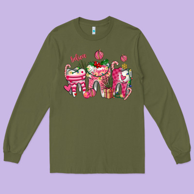 Pink Christmas Teeth Long Sleeve Tee Designed By Adodesignshop