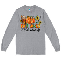 Heather Grey fall vibes and that nurse life Long Sleeve Tee - CowhideDigitalArt