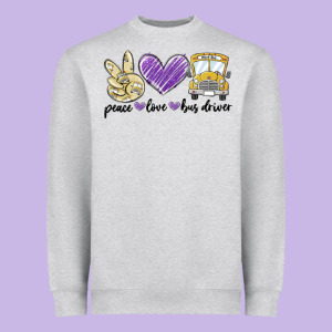 Peace Love Bus Driver Heavyweight Sweatshirt Designed By Maliassmallbusiness