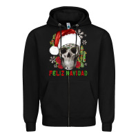 Black feliz navidad skull cactus Zipper Hoodie - JahusDesignShop