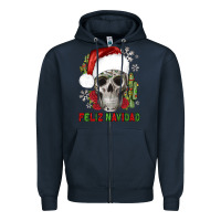 Navy feliz navidad skull cactus Zipper Hoodie - JahusDesignShop