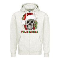 Oatmeal Heather feliz navidad skull cactus Zipper Hoodie - JahusDesignShop
